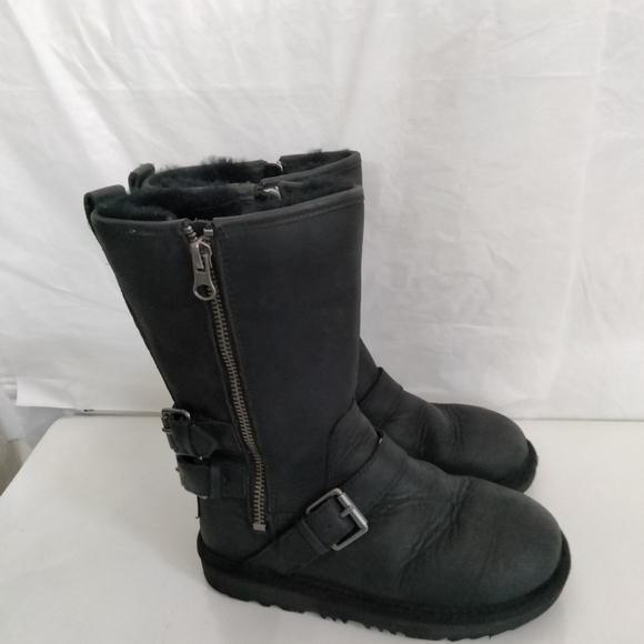 UGG Kids Kaila Boot size 13 Black Leather Shearling Lined - Picture 14 of 16